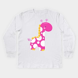 Cute Giraffe, Baby Giraffe, Pink Giraffe, Animal Kids Long Sleeve T-Shirt